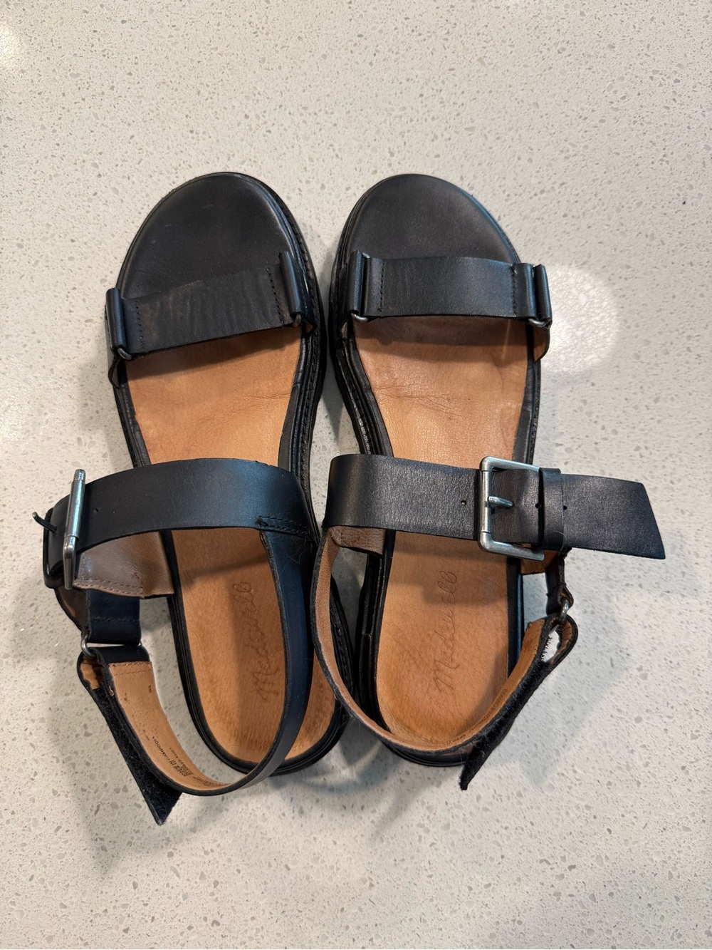 Madewell Black Leather Buckle Strap Sandals